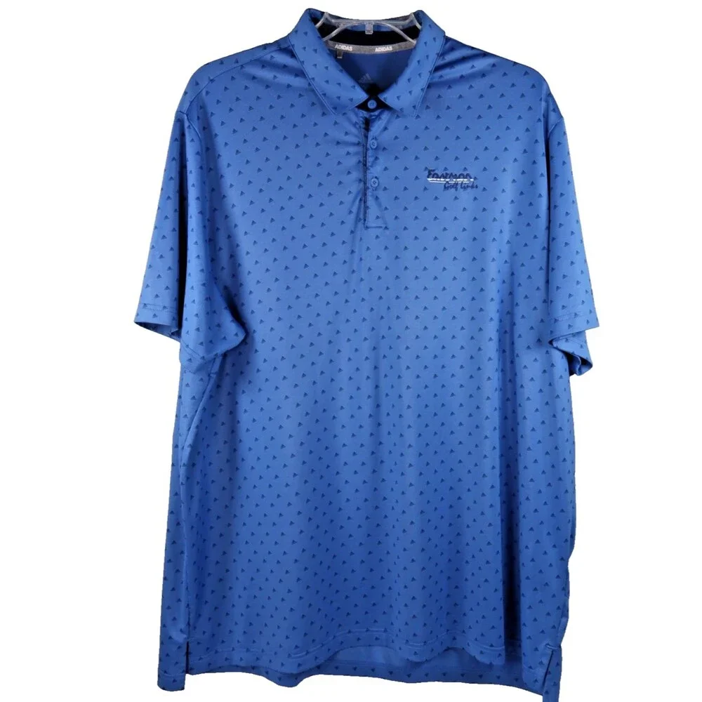 Adidas Golf Polo Shirt Men's Size 2XL Blue & Navy Mini Logo Print Performance